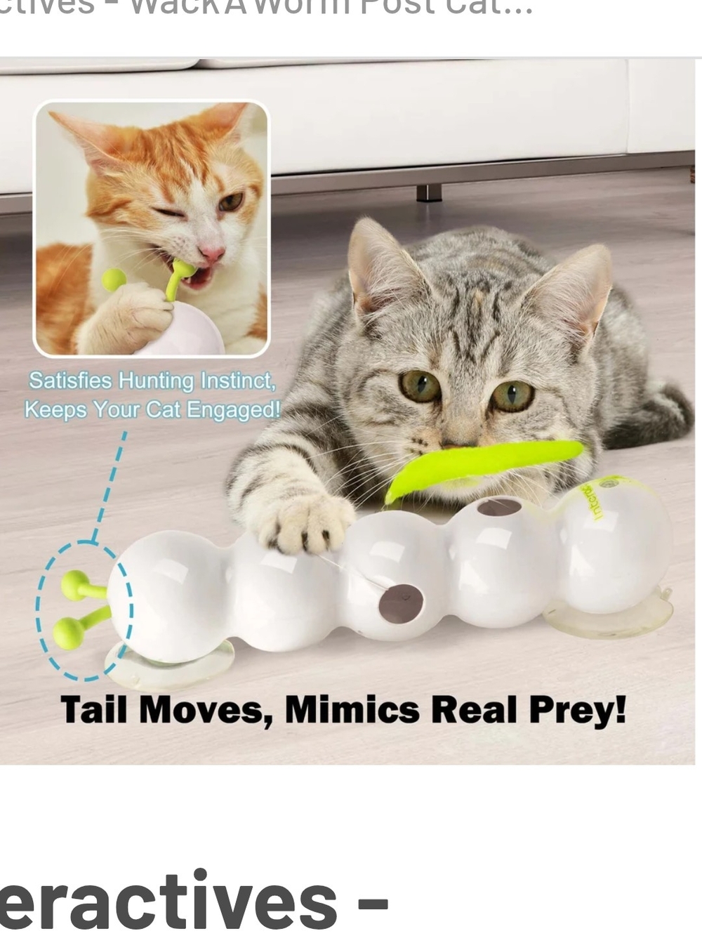 Source Unknown White Cat Interactive Toy with Neon Green Tail